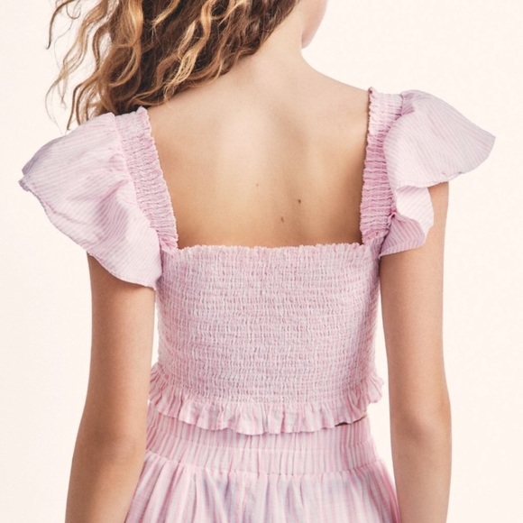LOVESHACKFANCY CROP TOP BLOUSE FLUTTER SLEEVE TOP BABY PINK S - Picture 6 of 14